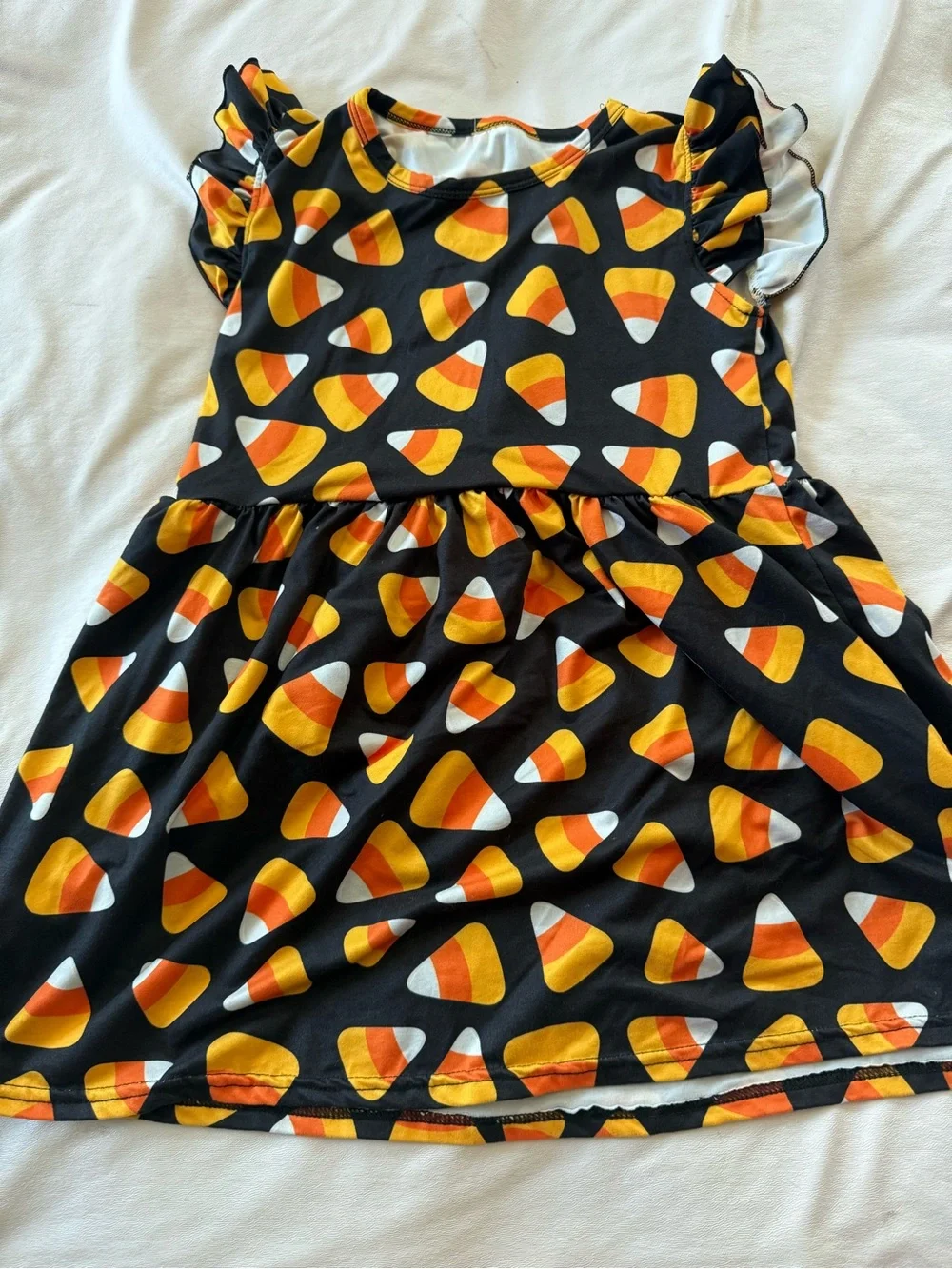 Kids Candy Corn Print Black Halloween Costume Dress